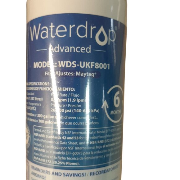 Waterdrop Advanced WDS-UKF8001 For Maytag Refrigerator Water Filter New - Picture 2 of 4